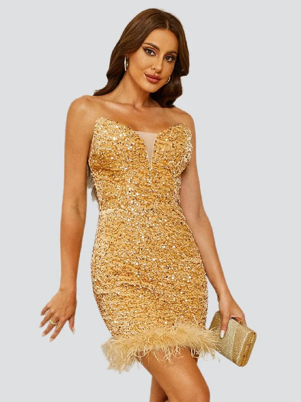 Mini dresses with tiered skirts for added volume Sleeveless Feather Mini Dress M02242 Mini dresses with tiered skirts for added volume Sleeveless Feather Mini Dress M02242
