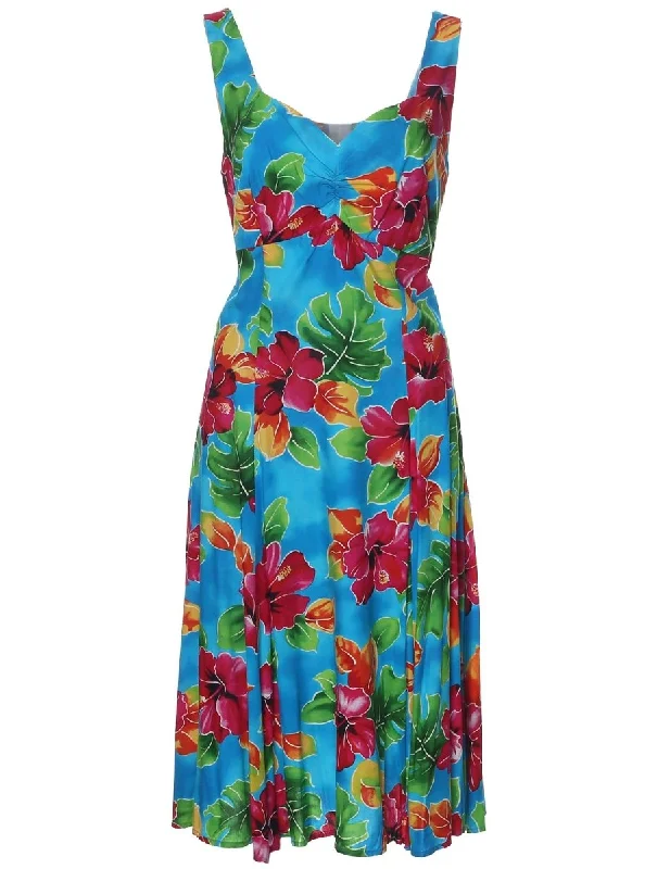 Midi dresses with cotton - blend materials for everyday comfort Hibiscus Watercolor Short Hawaiian Sundress Midi dresses with cotton - blend materials for everyday comfort Hibiscus Watercolor Short Hawaiian Sundress