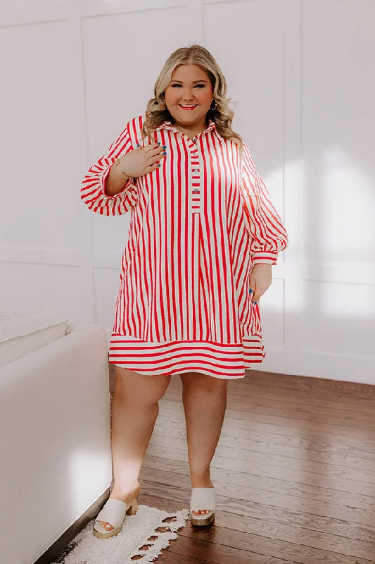 Maternity dress for a family photoshoot Charleston Charm Stripe Mini Dress in Rose Curves