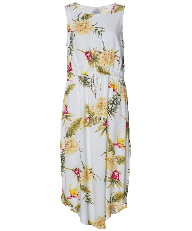 Midi dresses with ruched bodices for a feminine and fitted feel Elastic Waist Sleeveless Hawaiian Dress Island Ceres Midi dresses with ruched bodices for a feminine and fitted feel Elastic Waist Sleeveless Hawaiian Dress Island Ceres