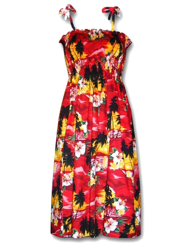 Midi dresses with pom - pom trims for a playful and festive look Sunset Tube-Top Midi Smock Dress