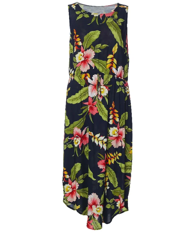 Midi dresses with cold - shoulder cutouts for a trendy style Elastic Waist Sleeveless Hawaiian Dress Orchid Pua Midi dresses with cold - shoulder cutouts for a trendy style Elastic Waist Sleeveless Hawaiian Dress Orchid Pua