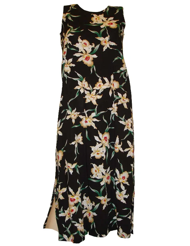 Midi dresses with belted waists to accentuate the figure Star Orchid Sleeveless Hawaiian Dress Ankle Length Midi dresses with belted waists to accentuate the figure Star Orchid Sleeveless Hawaiian Dress Ankle Length