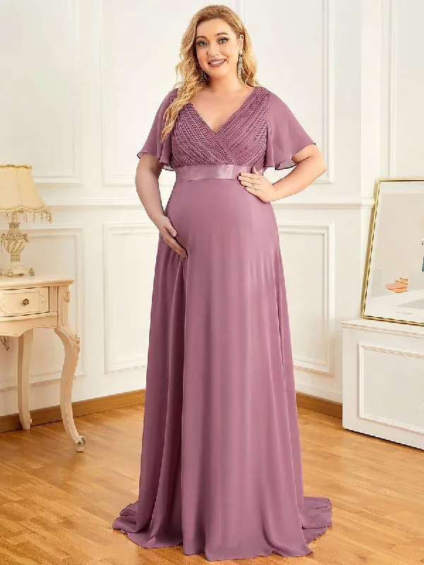 Maternity dress for a baby's first visit to the informal garden Plus Size Ruffle Sleeve Floor-Length Formal Maternity Dress Maternity dress for a baby's first visit to the informal garden Plus Size Ruffle Sleeve Floor-Length Formal Maternity Dress