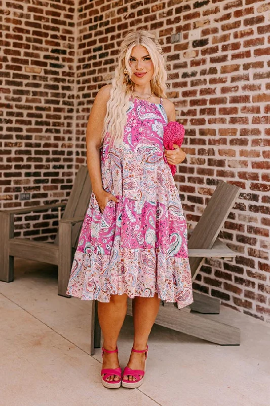 Short sleeve maternity sundress for summer Sassy Statement Paisley Midi Curves