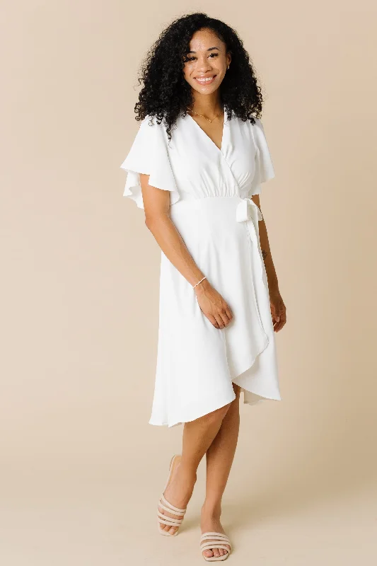 Maternity dress for a city sightseeing trip Daphne Tulip Wrap Dress - White