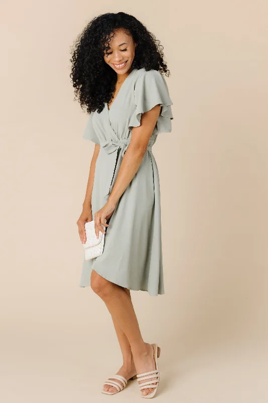V neck maternity bodycon dress for photoshoot Daphne Tulip Wrap Dress - Dusty Sage