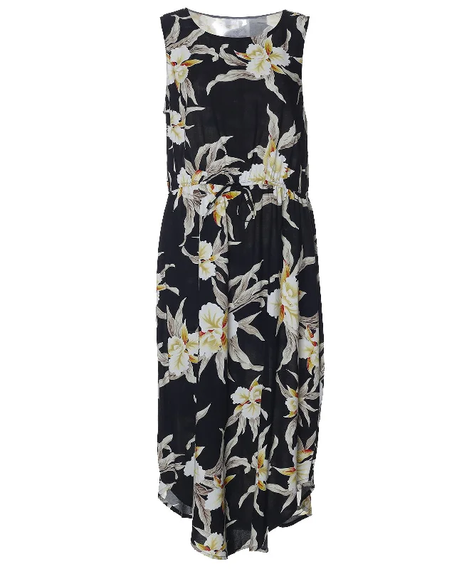 Maxi - inspired midi dresses with flowing fabrics for a beachy vibe Retro Orchids Elastic Waist Sleeveless Hawaiian Dress Maxi - inspired midi dresses with flowing fabrics for a beachy vibe Retro Orchids Elastic Waist Sleeveless Hawaiian Dress