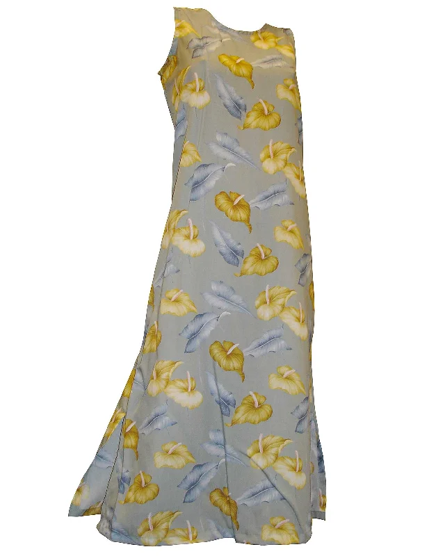Midi dresses with puff sleeves for a vintage - inspired look Ankle Length Anthurium Garden Sleeveless Hawaiian Dress Midi dresses with puff sleeves for a vintage - inspired look Ankle Length Anthurium Garden Sleeveless Hawaiian Dress