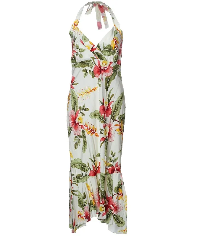 High - low midi dresses with geometric patterns for a modern party Halter Dress Tea Length Orchid Pua Beige High - low midi dresses with geometric patterns for a modern party Halter Dress Tea Length Orchid Pua Beige