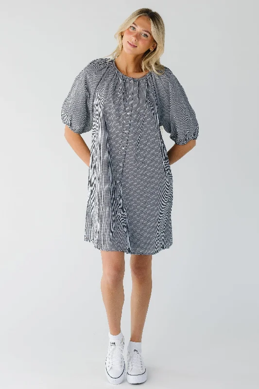 Maternity dress for a dinner date with partner Citrus Gingham Knee Dress