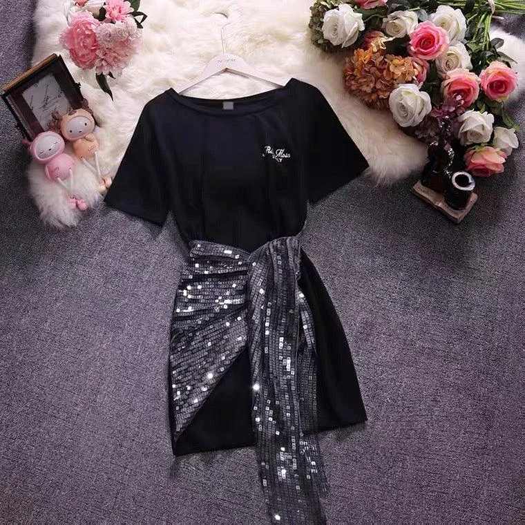 Mini dresses with patchwork designs for a unique style Bisco Sequined Knot Dress