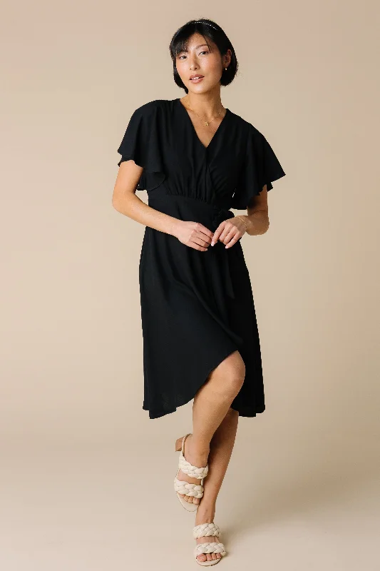 Maternity dress for a baby's first plane ride Daphne Tulip Wrap Dress - Black