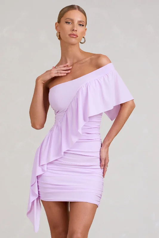 Mini dresses with patchwork designs for a unique style Parfait | Lilac Asymmetric Ruched Mini Dress With Statement Ruffles Mini dresses with patchwork designs for a unique style Parfait | Lilac Asymmetric Ruched Mini Dress With Statement Ruffles