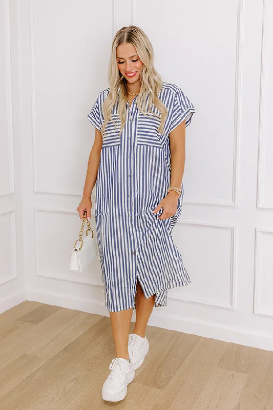 Maternity dress for a shopping spree Coastal Charisma Stripe Midi Dress