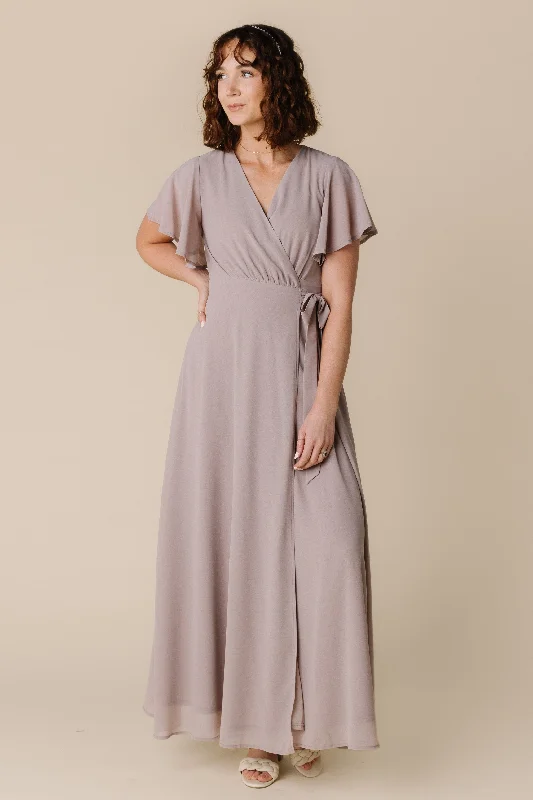 Maternity dress for a bridal shower as a hostess Naples Flutter Sleeve Wrap Maxi - Blush Taupe Maternity dress for a bridal shower as a hostess Naples Flutter Sleeve Wrap Maxi - Blush Taupe