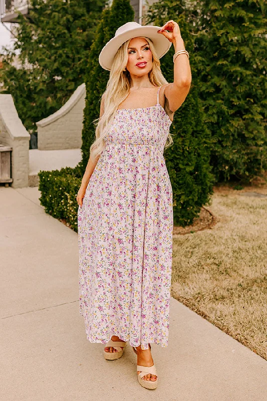 A - line maternity dress for a flattering fit Smiles and Sunshine Floral Maxi in Lavender Curves A - line maternity dress for a flattering fit Smiles and Sunshine Floral Maxi in Lavender Curves