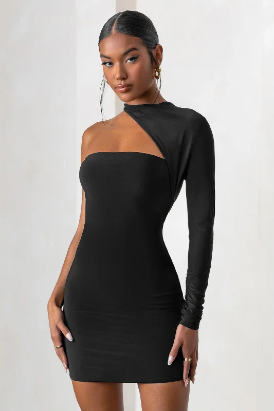Mini dresses with tassel accents for a fun touch Perfect Touch | Black One Shoulder Long Sleeve Mini Dress Mini dresses with tassel accents for a fun touch Perfect Touch | Black One Shoulder Long Sleeve Mini Dress
