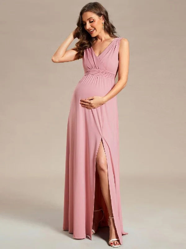 Maternity dress for a baby's first bus ride High Slit Sleeveless A-Line Stretchy Maxi Maternity Dress Maternity dress for a baby's first bus ride High Slit Sleeveless A-Line Stretchy Maxi Maternity Dress