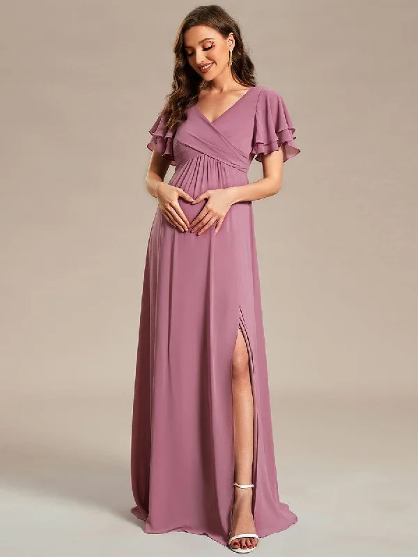 Maternity dress for a baby's first haircut A-Line Ruffles Sleeve Front Slit Pleated Chiffon Maternity Dress Maternity dress for a baby's first haircut A-Line Ruffles Sleeve Front Slit Pleated Chiffon Maternity Dress