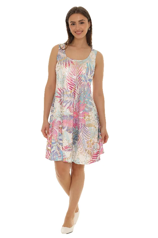 Mini dresses with side slits for a sexy appeal Tropical Leaf Sleeveless A-Line Dress-Wholesale Mini dresses with side slits for a sexy appeal Tropical Leaf Sleeveless A-Line Dress-Wholesale