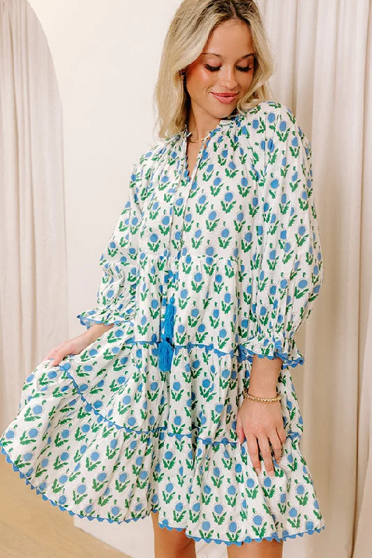 Maternity dress for a baby's first visit to the park playground Playful Pursuits Floral Mini Dress in Sky Blue Maternity dress for a baby's first visit to the park playground Playful Pursuits Floral Mini Dress in Sky Blue