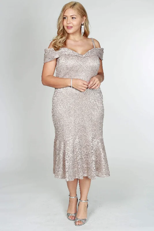Bohemian style maternity dress for beach weddings R&M Richards 2154W Short Plus Size Dress Champagne