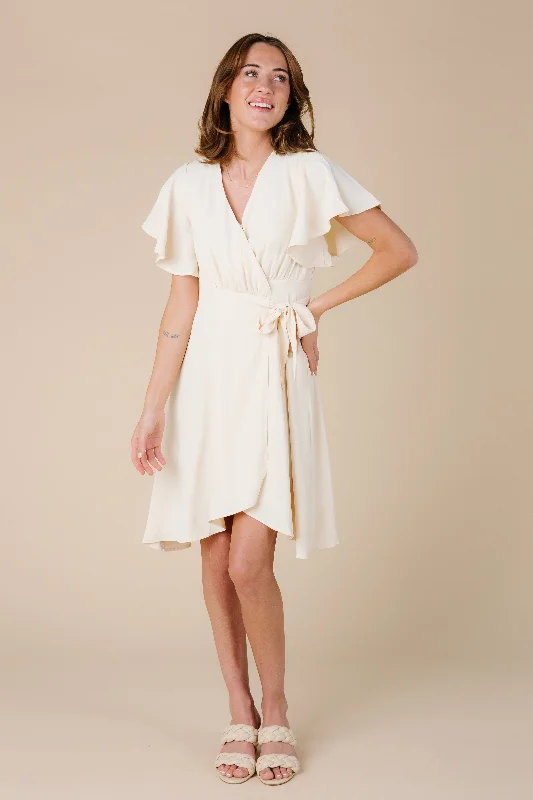 Maternity dress for a baby's first visit to the beach Daphne Tulip Wrap Dress - Cream Maternity dress for a baby's first visit to the beach Daphne Tulip Wrap Dress - Cream