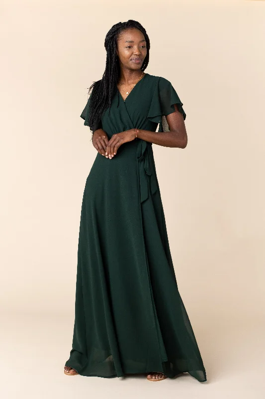 Maternity dress for a baby's first visit to the bird sanctuary Naples Flutter Sleeve Wrap Maxi - Forest Green Maternity dress for a baby's first visit to the bird sanctuary Naples Flutter Sleeve Wrap Maxi - Forest Green