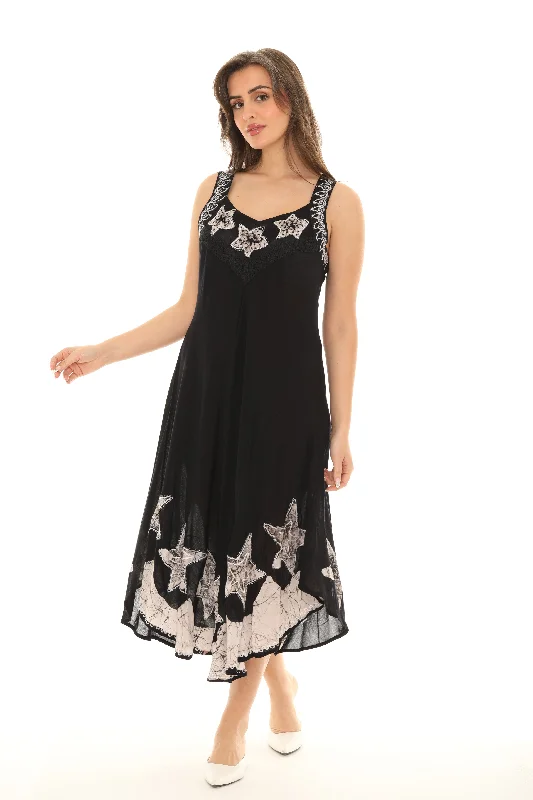 Midi dresses with satin - finish fabrics for a luxurious feel Star Sleeveless Midi Rayon Long Sundress Midi dresses with satin - finish fabrics for a luxurious feel Star Sleeveless Midi Rayon Long Sundress