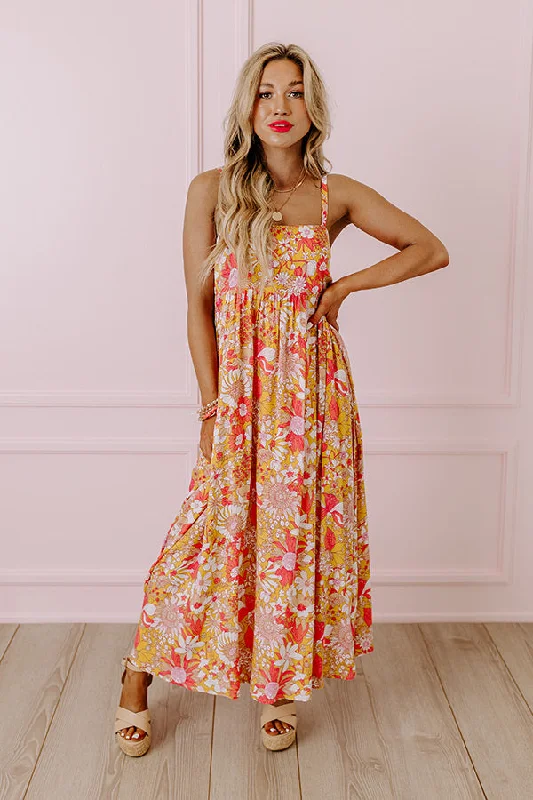 Maternity dress with pockets for convenience Tranquil Time Floral Midi in Golden Honey