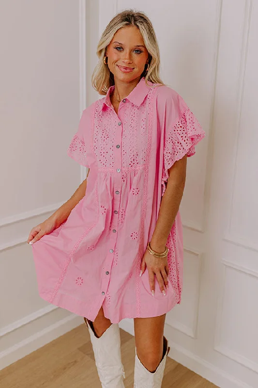 Maternity dress for a baby's first visit to the distillery Brunch Ready Eyelet Mini Dress in Pink Maternity dress for a baby's first visit to the distillery Brunch Ready Eyelet Mini Dress in Pink
