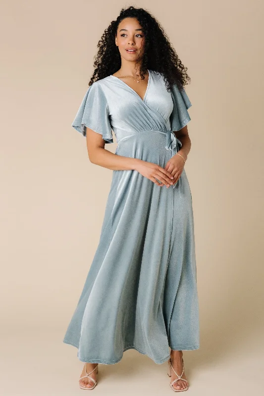 Maternity dress for a baby's first visit to the concert Naples Velvet Maxi Dress