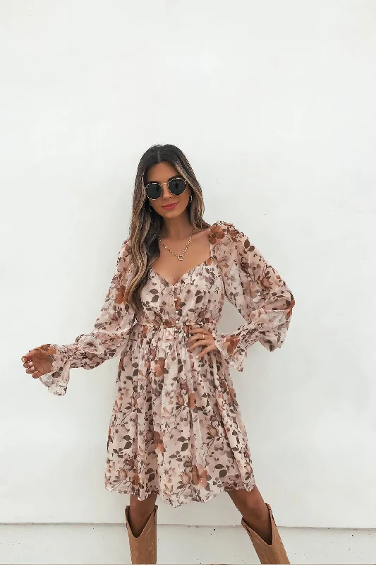 Mini dresses with pocket details for added functionality Cream Floral Print Long Sleeve Mini Dress Mini dresses with pocket details for added functionality Cream Floral Print Long Sleeve Mini Dress