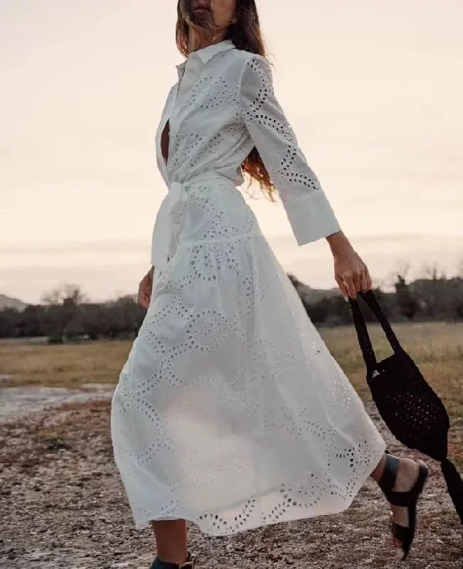 Midi dresses with ruffled hems for a romantic date night Filly Cotton Eyelet Summer Midi Dress Midi dresses with ruffled hems for a romantic date night Filly Cotton Eyelet Summer Midi Dress