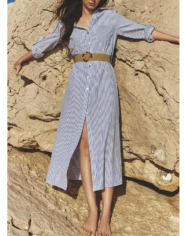 High - low midi dresses with geometric patterns for a modern party Jamie Luxe Striped Shirt Dress with Belt High - low midi dresses with geometric patterns for a modern party Jamie Luxe Striped Shirt Dress with Belt
