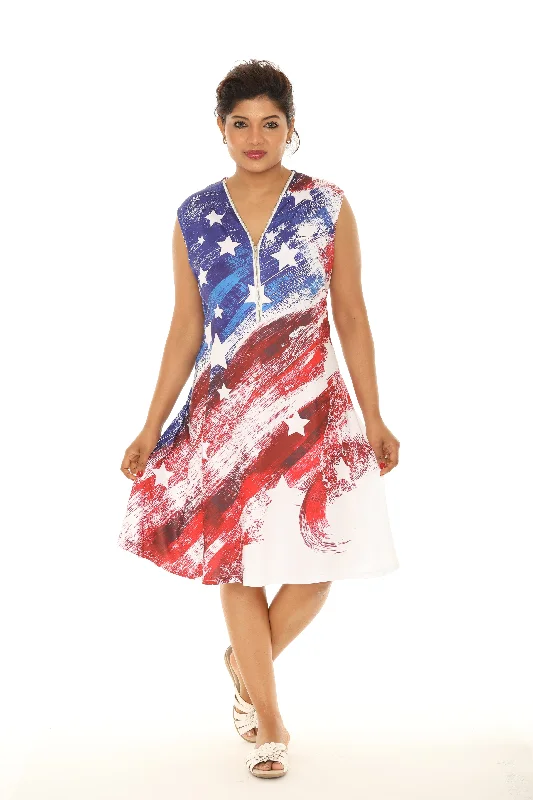 Midi dresses with halter necks for a stylish and comfortable option American Flag Printed Dress With Zip Front Midi dresses with halter necks for a stylish and comfortable option American Flag Printed Dress With Zip Front