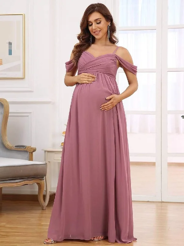 Maternity dress for a city sightseeing trip Off-Shoulder Spaghetti Strap A-Line Maternity Dress Maternity dress for a city sightseeing trip Off-Shoulder Spaghetti Strap A-Line Maternity Dress