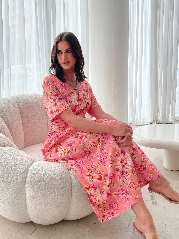 Maternity dress for a movie night out Tivona Dress - Peach Blossom