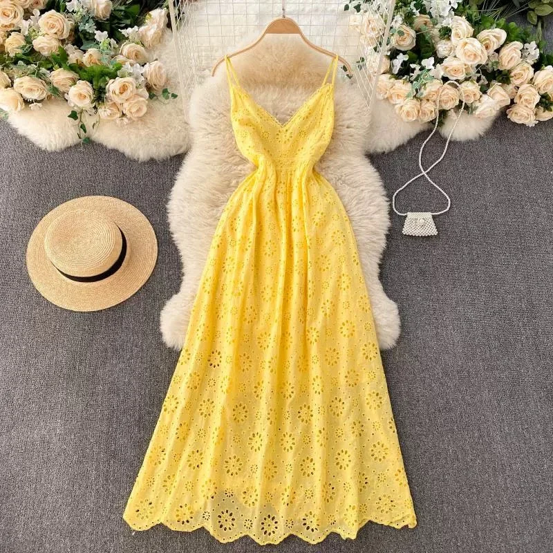 Midi dresses with ribbed textures for a unique and tactile appearance Joey Cotton Eyelet Midi Dress In Yellow Midi dresses with ribbed textures for a unique and tactile appearance Joey Cotton Eyelet Midi Dress In Yellow