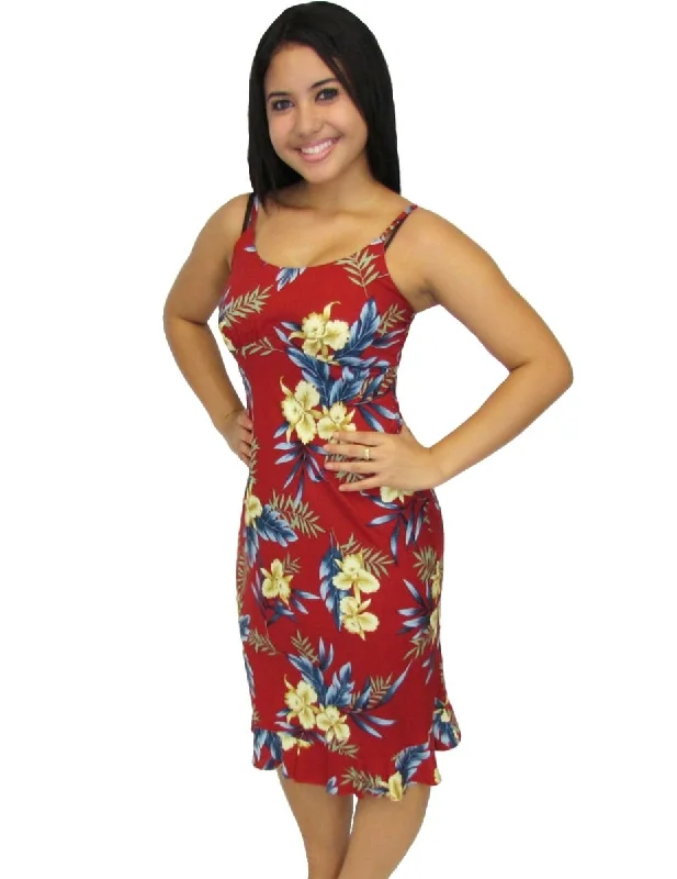 Midi dresses with gathered skirts for a full and flowing silhouette Hawaiian Dress Midi Slip Okalani Red Midi dresses with gathered skirts for a full and flowing silhouette Hawaiian Dress Midi Slip Okalani Red