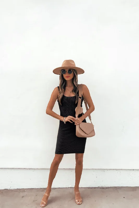 Mini dresses with geometric prints for a modern aesthetic Waffle Knit Ring Strap Mini Dress - Black - FINAL SALE Mini dresses with geometric prints for a modern aesthetic Waffle Knit Ring Strap Mini Dress - Black - FINAL SALE
