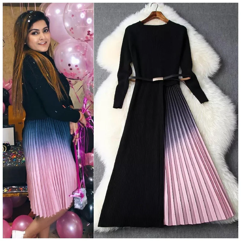 Midi dresses with satin - finish fabrics for a luxurious feel Gradient Pleated Dress Midi dresses with satin - finish fabrics for a luxurious feel Gradient Pleated Dress
