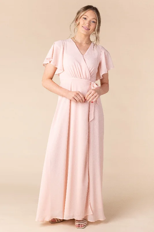 Maternity dress for a picnic in the park Naples Flutter Sleeve-Peach Blush