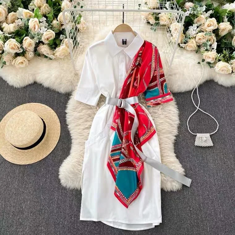A - line midi dresses with floral prints for spring brunches Monophil Scarf Dress