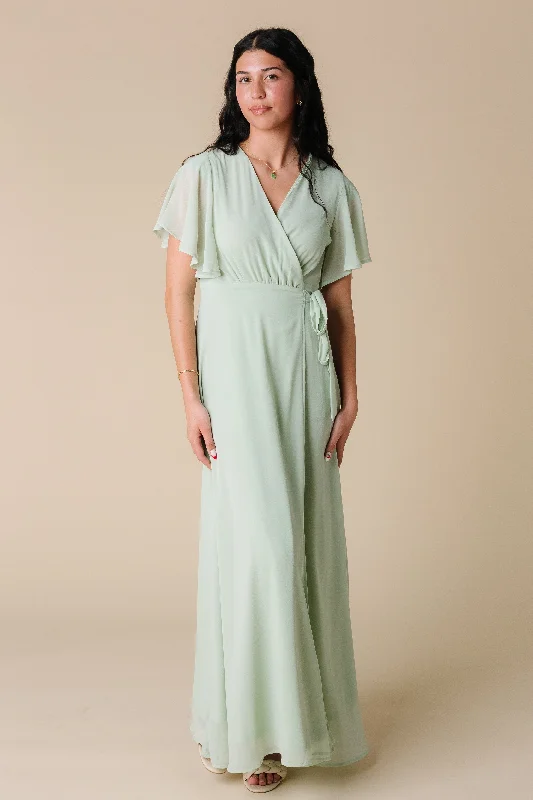 Maternity dress for a baby's first visit to the distillery Naples Flutter Sleeve Wrap Dress - Lt Sage Maternity dress for a baby's first visit to the distillery Naples Flutter Sleeve Wrap Dress - Lt Sage