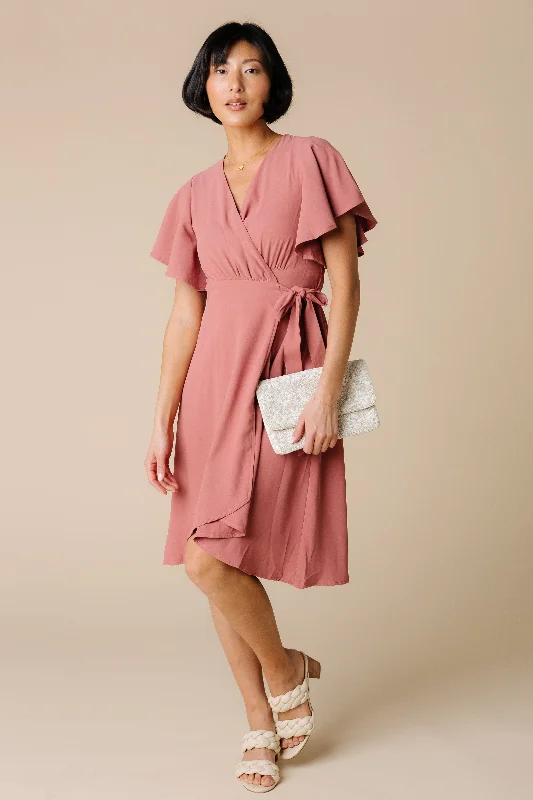 Maternity dress for a friend's wedding as a guest Daphne Tulip Wrap Dress - Rose