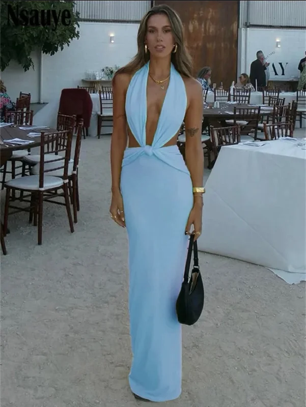 Maxi - inspired midi dresses with flowing fabrics for a beachy vibe Rezy Statement Knot Dress in Sky Blue Maxi - inspired midi dresses with flowing fabrics for a beachy vibe Rezy Statement Knot Dress in Sky Blue