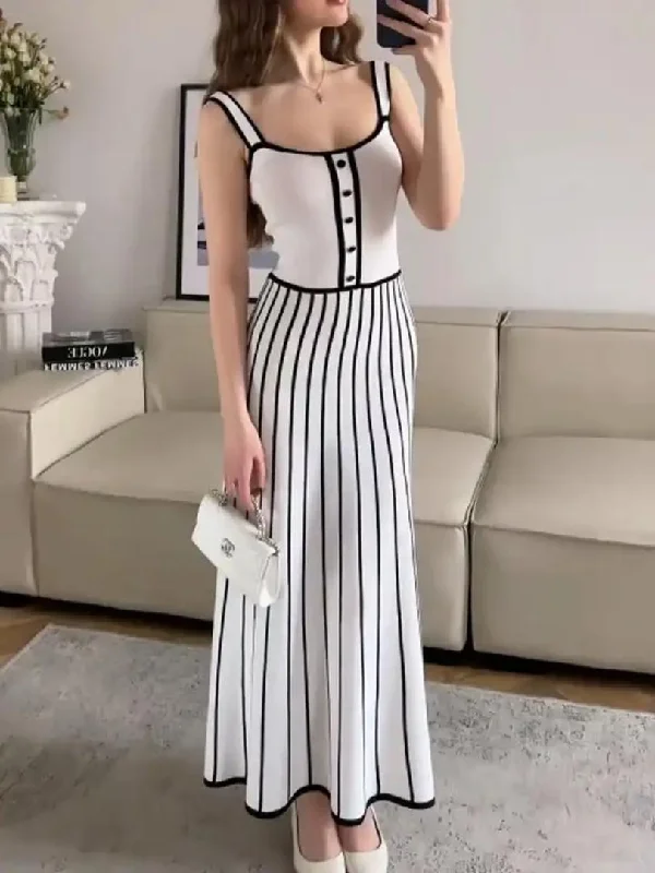 Midi dresses with mesh inserts for a trendy and breathable option Irica Striped Soft Knit Dress