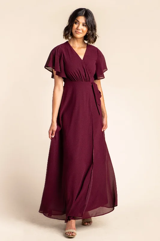 Maternity dress for a spring flower show Naples Flutter Sleeve Wrap Maxi - Burgundy